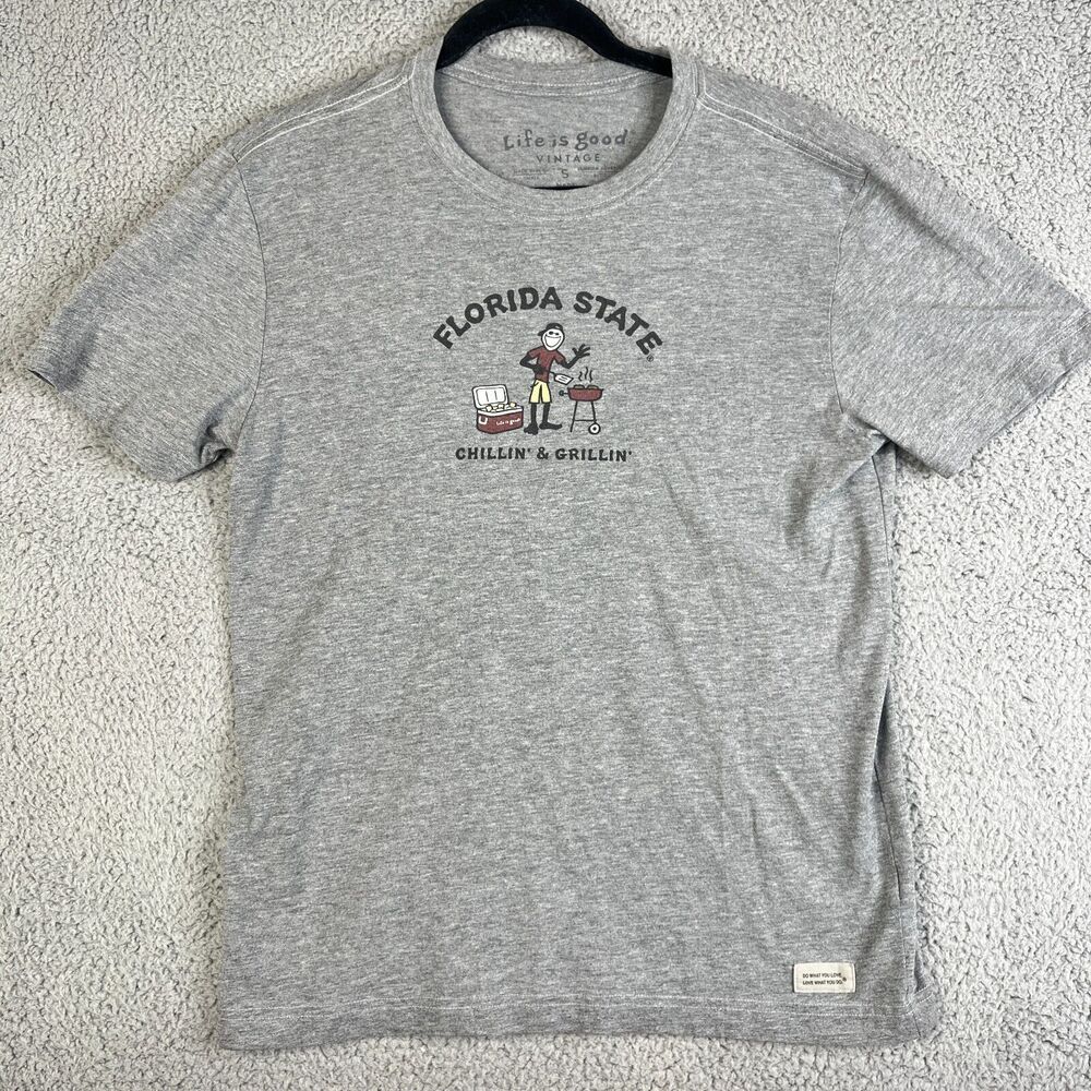 LIFE IS GOOD Vintage Shirt Mens Small Florida State Chillin & Grillin Gray BBQ
